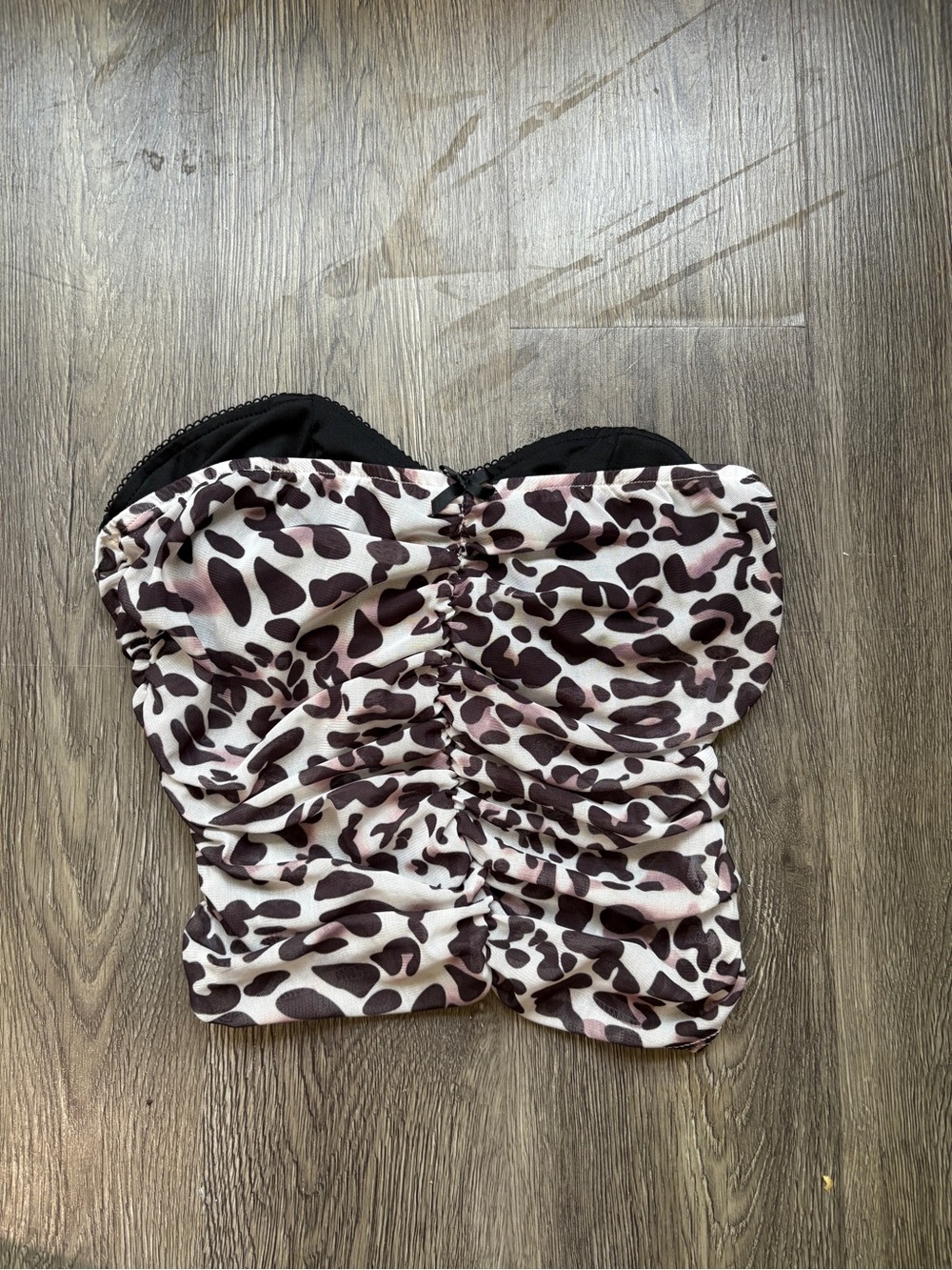 American Vintage Ruched Strapless Animal Print Camisole - Cream & Brown